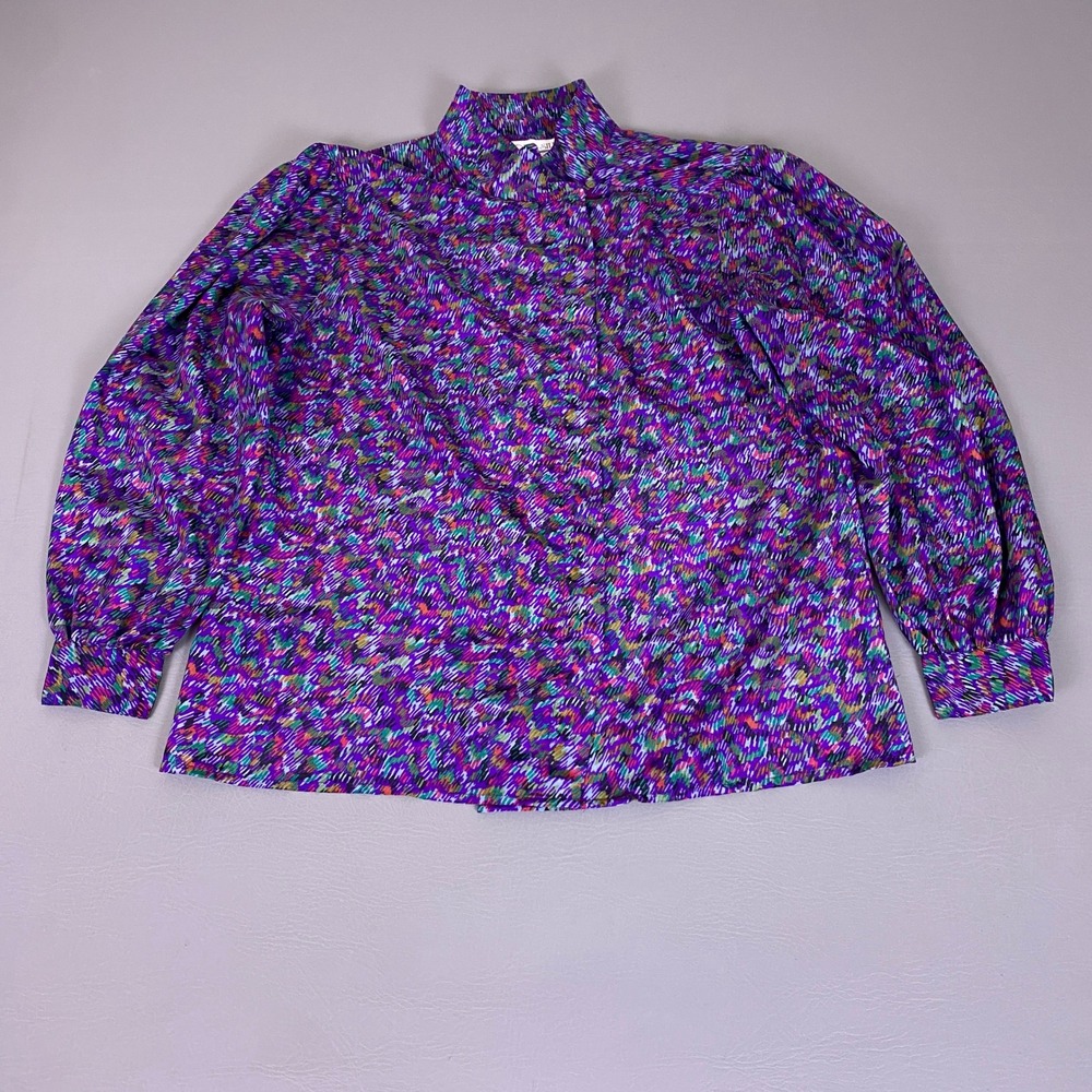 Vintage Liquid Silk Peters & Ashley Blouse  Size 10 Purple Green Retro Abstract‎
